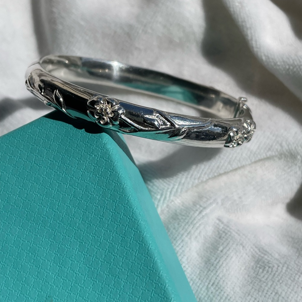 Tiffany & Co. Sterling Silver Rose Bangle Bracelet - Picture 6 of 6